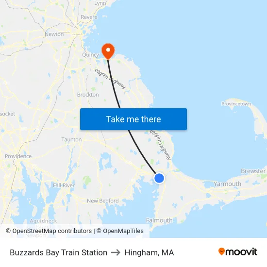 Buzzards Bay Train Station to Hingham, MA map