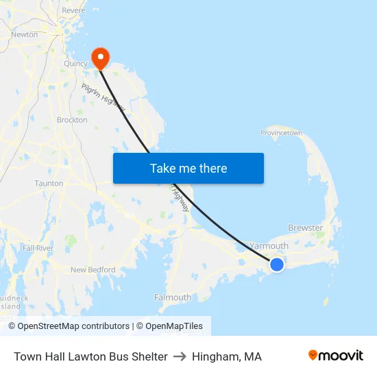Town Hall Lawton Bus Shelter to Hingham, MA map