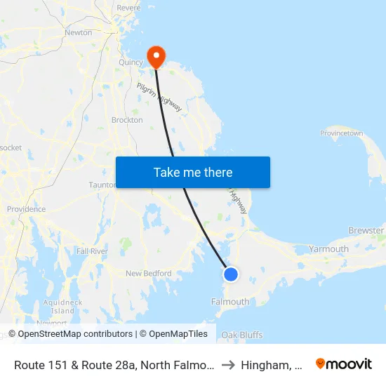 Route 151 & Route 28a, North Falmouth to Hingham, MA map