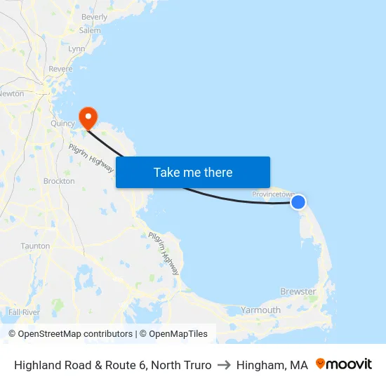 Highland Road & Route 6, North Truro to Hingham, MA map