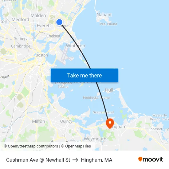 Cushman Ave @ Newhall St to Hingham, MA map