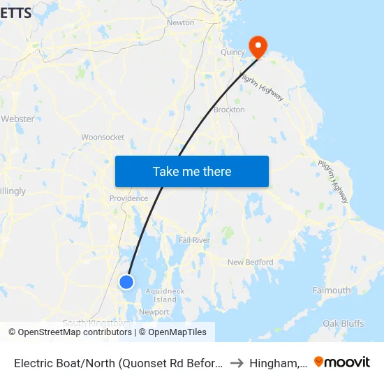 Electric Boat/North (Quonset Rd Before Dillabur) to Hingham, MA map