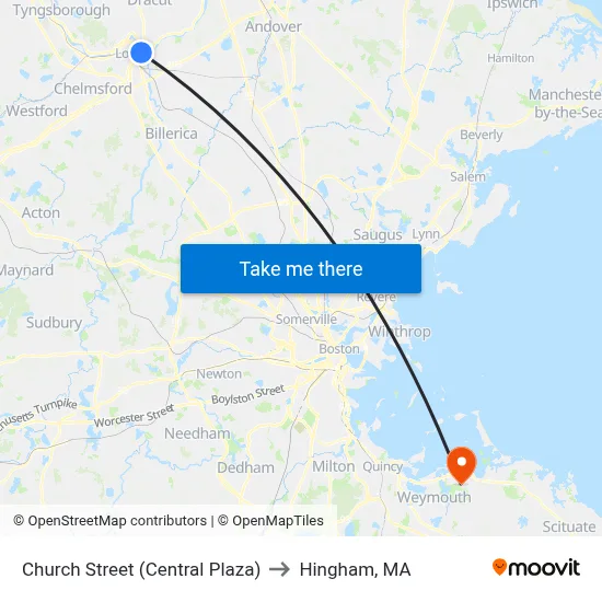 Church Street (Central Plaza) to Hingham, MA map