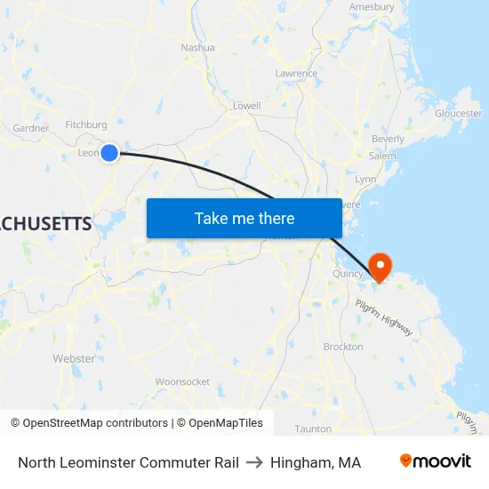North Leominster Commuter Rail to Hingham, MA map