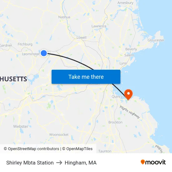 Shirley Mbta Station to Hingham, MA map