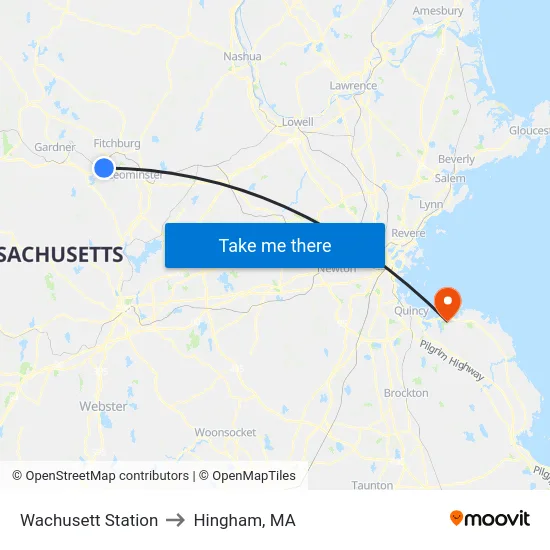 Wachusett Station to Hingham, MA map