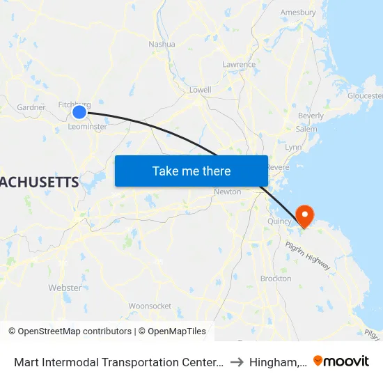 Mart Intermodal Transportation Center, Fitchburg to Hingham, MA map