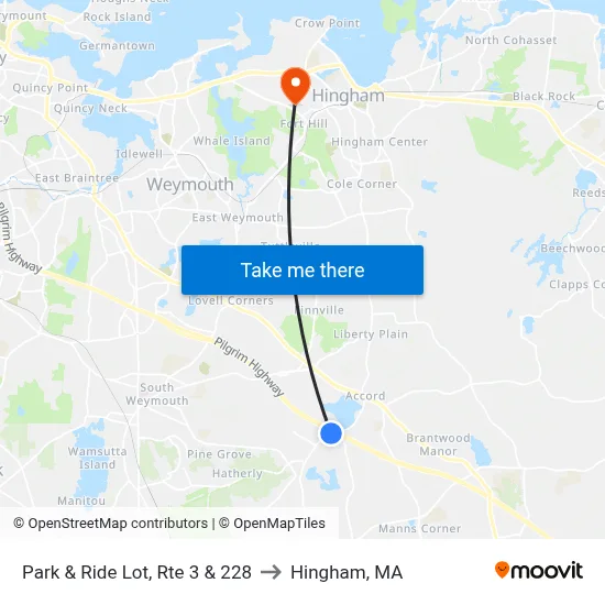 Park & Ride Lot, Rte 3 & 228 to Hingham, MA map
