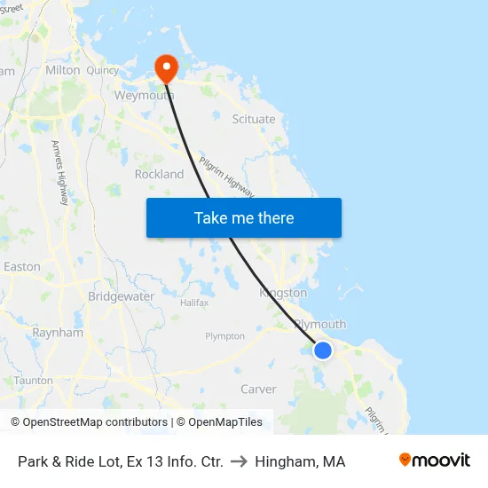Park & Ride Lot, Ex 13 Info. Ctr. to Hingham, MA map
