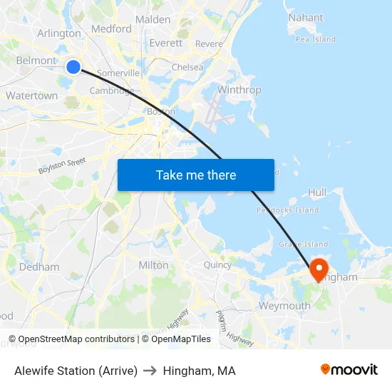 Alewife Station (Arrive) to Hingham, MA map