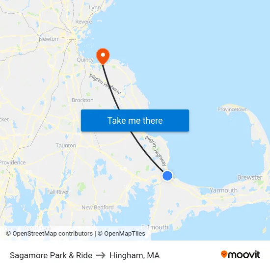 Sagamore Park & Ride to Hingham, MA map