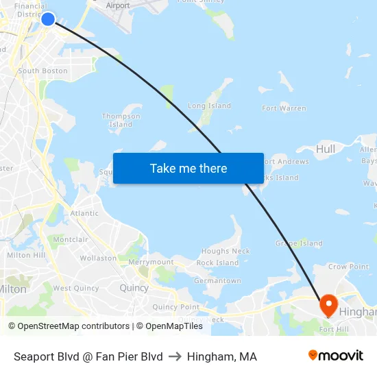Seaport Blvd @ Fan Pier Blvd to Hingham, MA map