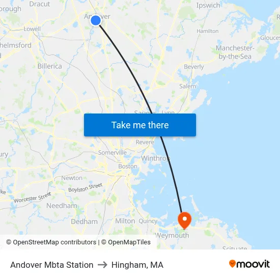 Andover Mbta Station to Hingham, MA map