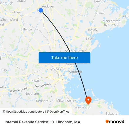 Internal Revenue Service to Hingham, MA map