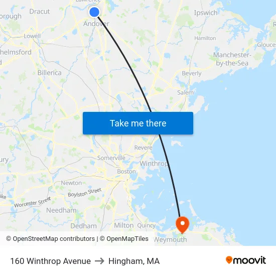 160 Winthrop Avenue to Hingham, MA map