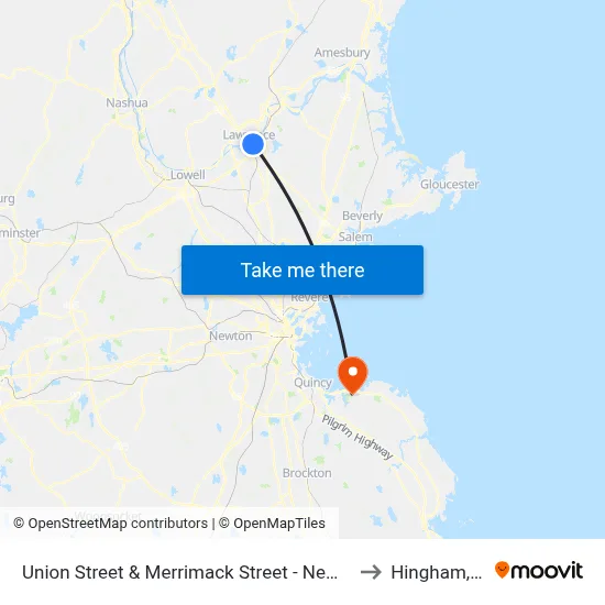 Union Street & Merrimack Street - New Balance to Hingham, MA map