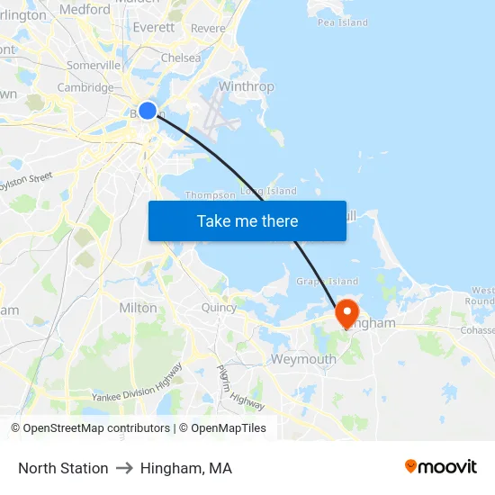 North Station to Hingham, MA map