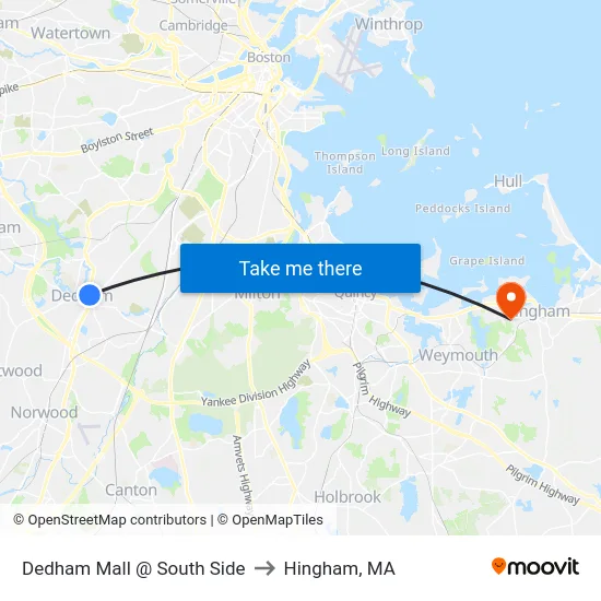 Dedham Mall @ South Side to Hingham, MA map