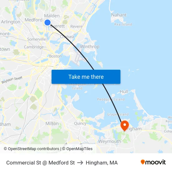 Commercial St @ Medford St to Hingham, MA map