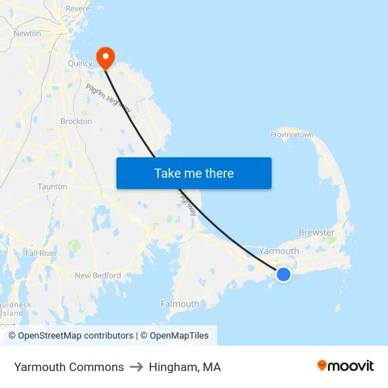 Yarmouth Commons to Hingham, MA map