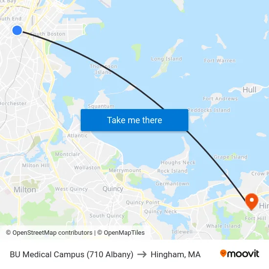 BU Medical Campus (710 Albany) to Hingham, MA map