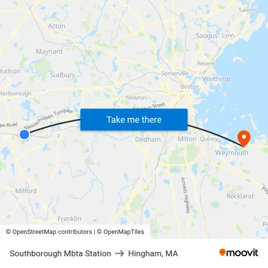 Southborough Mbta Station to Hingham, MA map