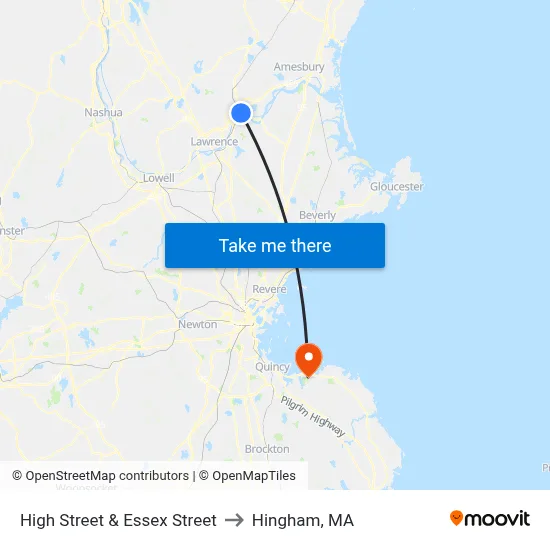 High Street & Essex Street to Hingham, MA map