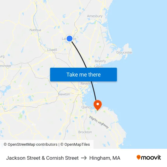 Jackson Street & Cornish Street to Hingham, MA map