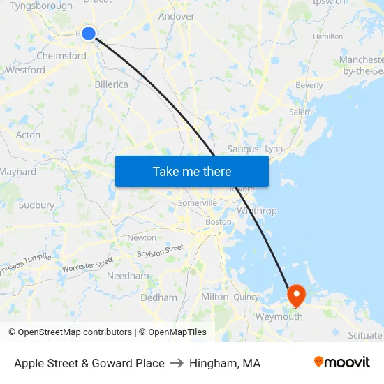 Apple Street & Goward Place to Hingham, MA map