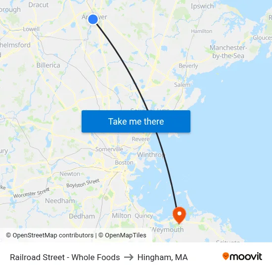 Railroad Street - Whole Foods to Hingham, MA map