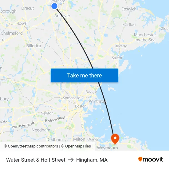Water Street & Holt Street to Hingham, MA map