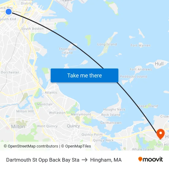 Dartmouth St Opp Back Bay Sta to Hingham, MA map