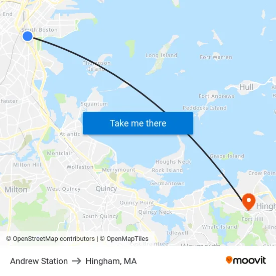 Andrew Station to Hingham, MA map