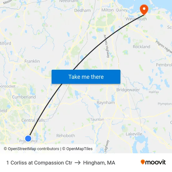 1 Corliss at Compassion Ctr to Hingham, MA map