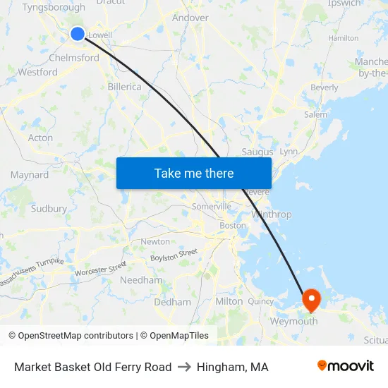 Market Basket Old Ferry Road to Hingham, MA map