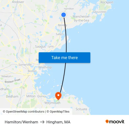 Hamilton/Wenham to Hingham, MA map