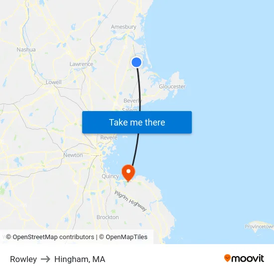 Rowley to Hingham, MA map