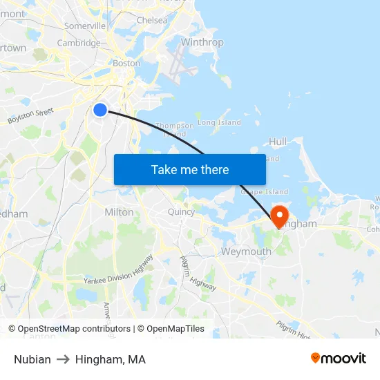 Nubian to Hingham, MA map