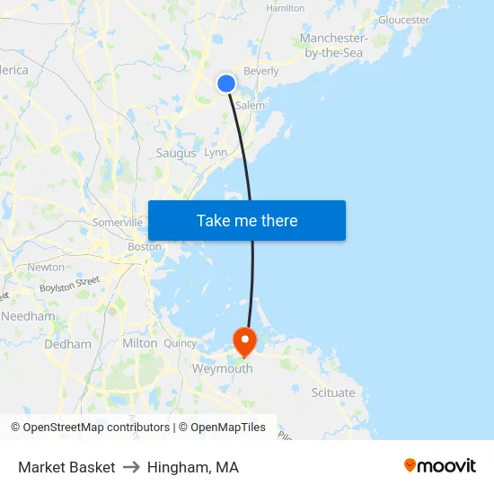 Market Basket to Hingham, MA map