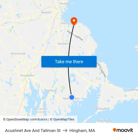Acushnet Ave And Tallman St to Hingham, MA map