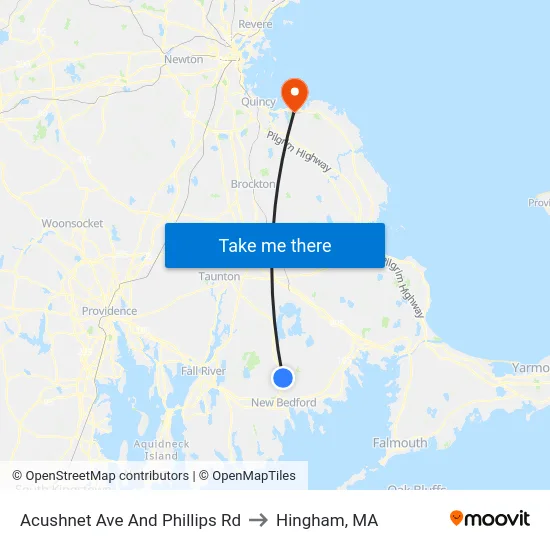 Acushnet Ave And Phillips Rd to Hingham, MA map