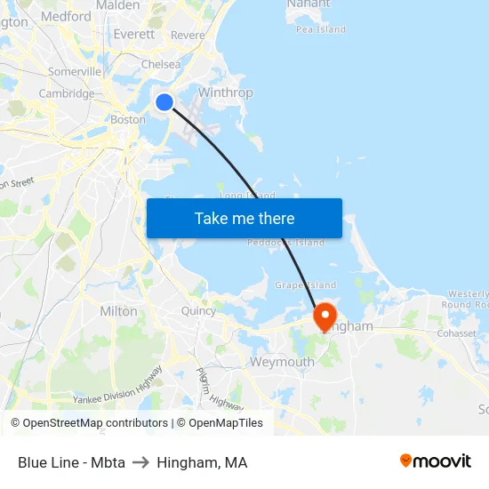 Blue Line - Mbta to Hingham, MA map