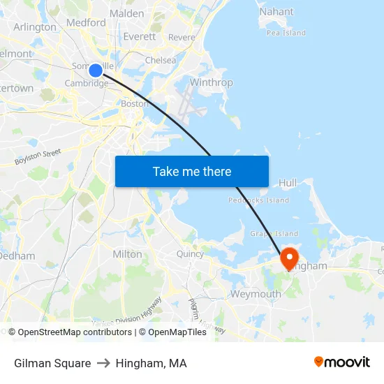 Gilman Square to Hingham, MA map