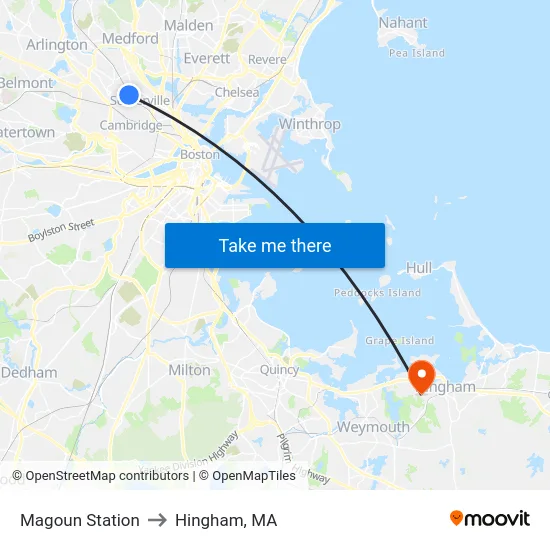 Magoun Station to Hingham, MA map