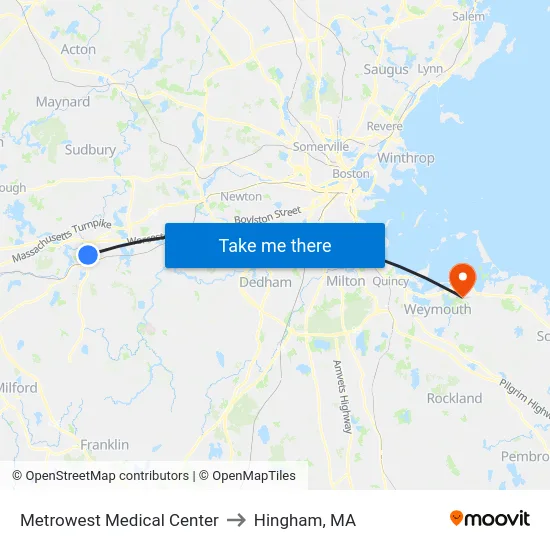 Metrowest Medical Center to Hingham, MA map