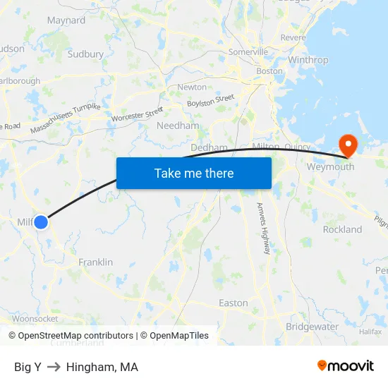 Big Y to Hingham, MA map