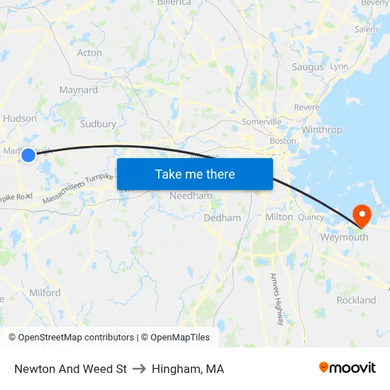 Newton And Weed St to Hingham, MA map