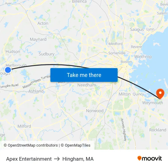 Apex Entertainment to Hingham, MA map