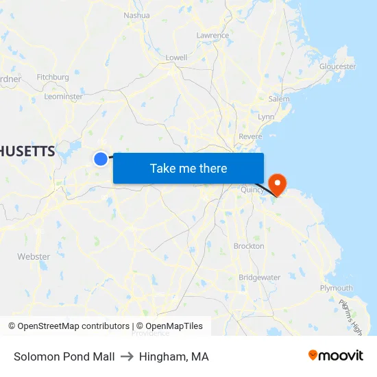 Solomon Pond Mall to Hingham, MA map
