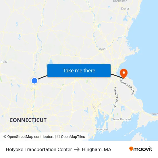 Holyoke Transportation Center to Hingham, MA map
